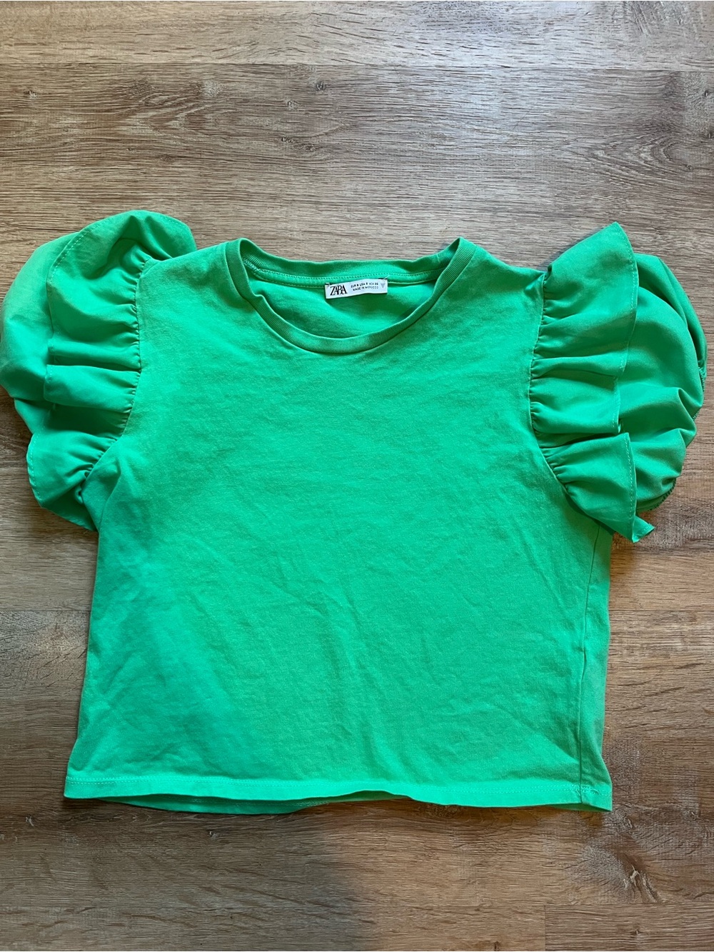 Zara Bright Green Puff-Sleeve Cotton Tee